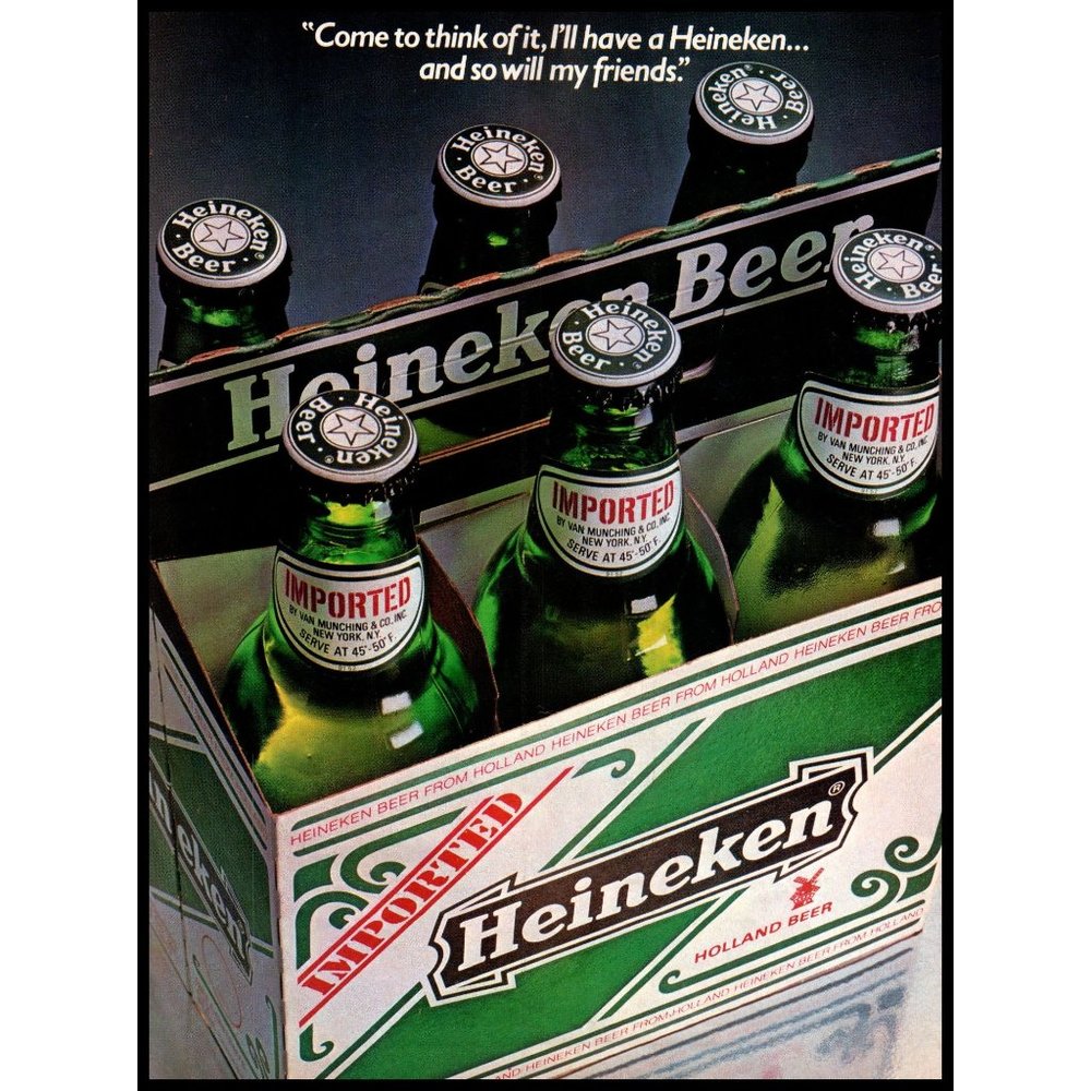 1984 Heineken Beer 6 Pack Bottle Vintage Print Ad Holland Dutch Wall Art Photo
